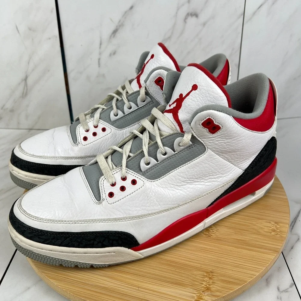 Nike Air Jordan 3 Retro Fire Red Mens Size 13.5 White Sneakers Shoes 136064-120